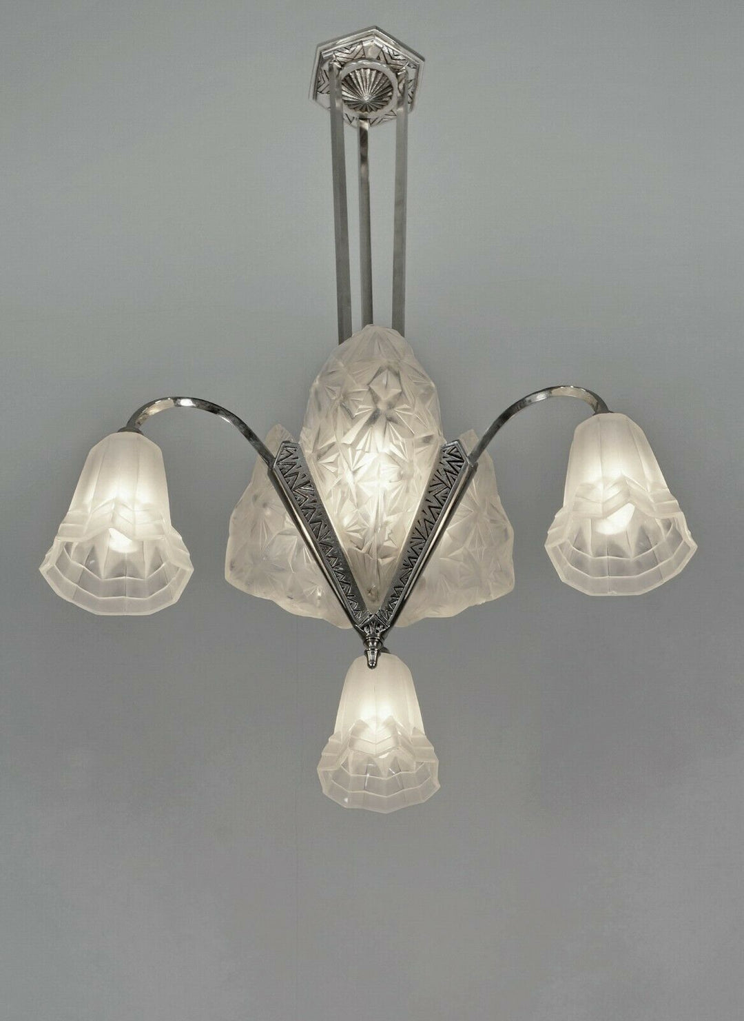 DEGUE : FRENCH 1930 ART DECO CHANDELIER ...... lamp muller era France