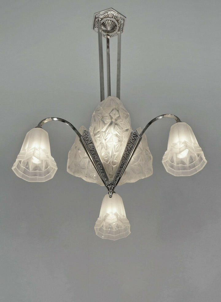 DEGUE : FRENCH 1930 ART DECO CHANDELIER ...... lamp muller era France