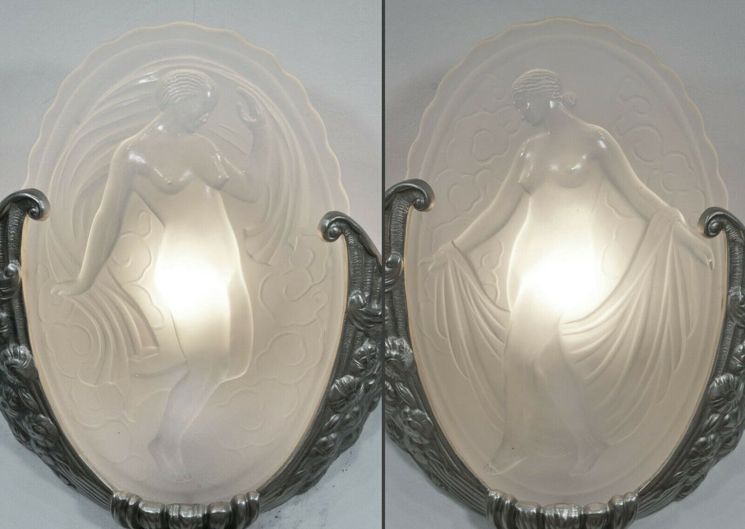 MULLER FRÈRES : pair of French 1930 art deco wall sconces LES MUSES ..... France