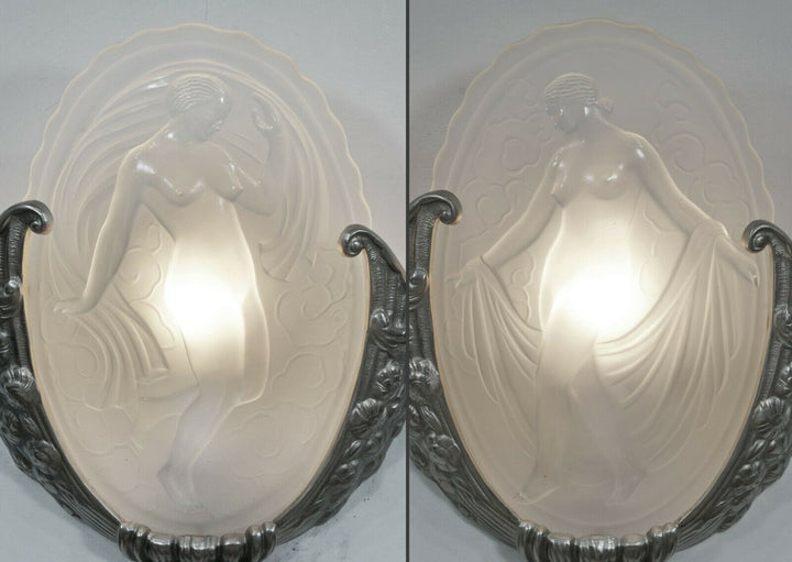 MULLER FRÈRES : pair of French 1930 art deco wall sconces LES MUSES ..... France