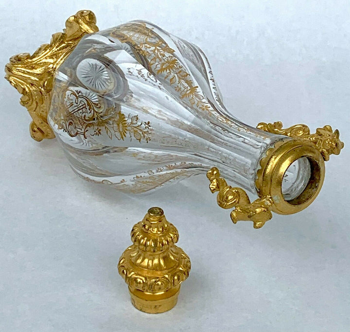 BACCARAT ANTIQUE FLASK CRYSTAL CUT AND BRONZE GILDED