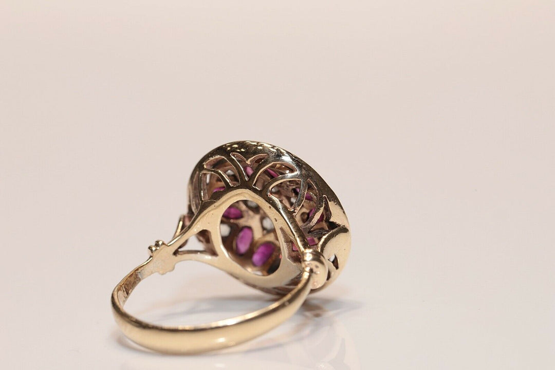 アンティーク 14K ヴィクトリアン ナチュラルローズカットダイヤモンドとルビーのリング