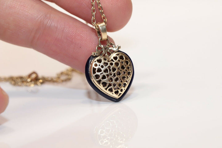 アンティーク ビクトリア朝スタイル 14K ゴールド 天然ダイヤモンド ハートネックレス