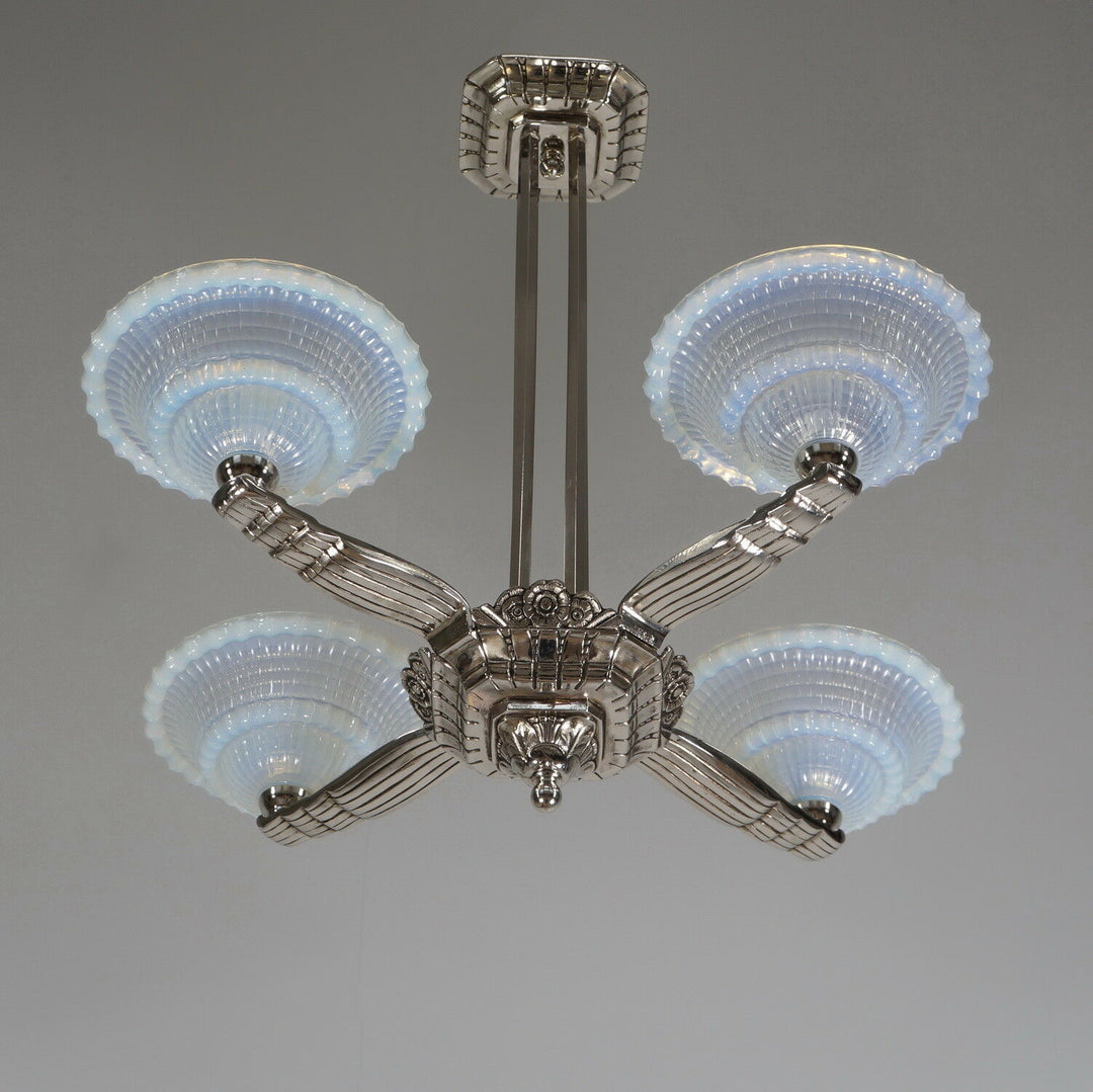 LAVAL & GAUTHIER Ezan EJG : FRENCH OPALESCENT ART DECO CHANDELIER .... 1930 1935