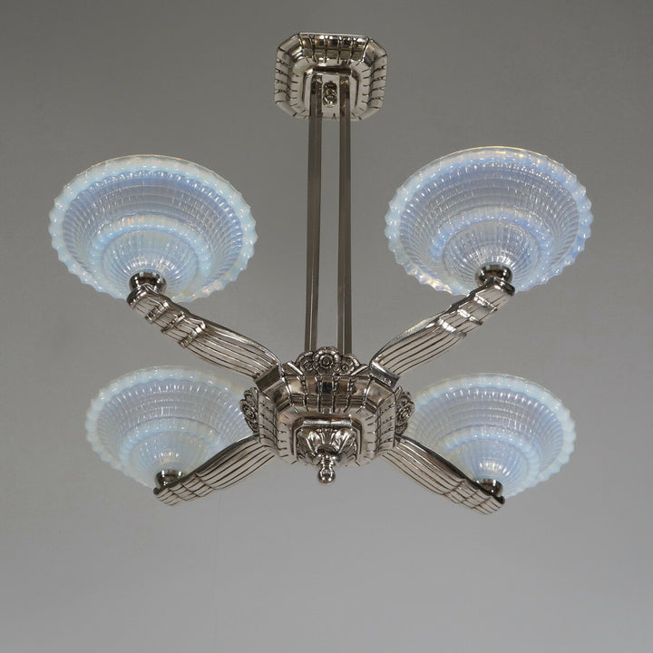 LAVAL & GAUTHIER Ezan EJG : FRENCH OPALESCENT ART DECO CHANDELIER .... 1930 1935