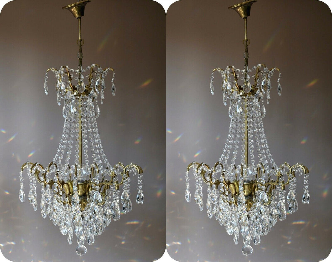 Two Antique Vintage crystal Chandelier Ornate Matching Pair of Lighting, Pendant