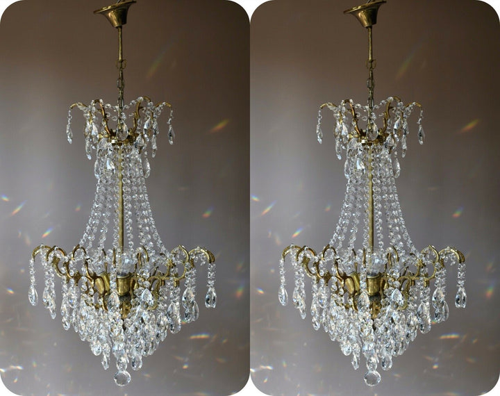 Two Antique Vintage crystal Chandelier Ornate Matching Pair of Lighting, Pendant