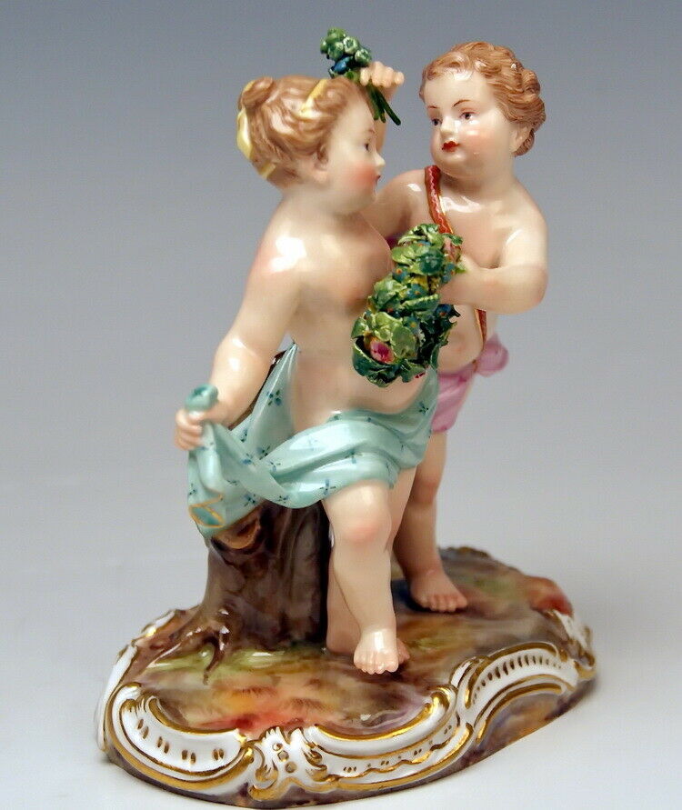 邁森 MEISSEN マイセン FIGUR AMORETTEN GRUPPE TANZENDES PAAR 2 GENIEN MNR: 2996 UM 1850