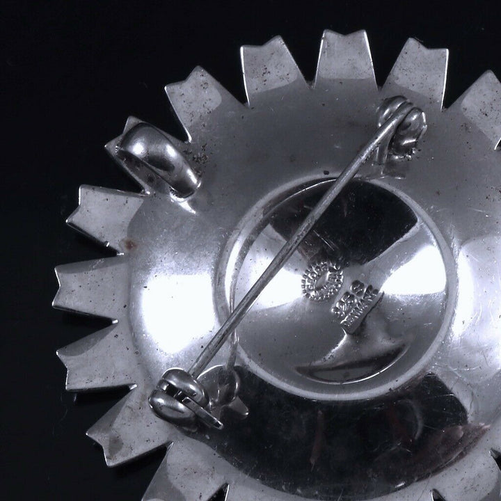 Georg Jensen. Sterling Silver Daisy Brooch / Pendant with Purple Enamel. 43mm.