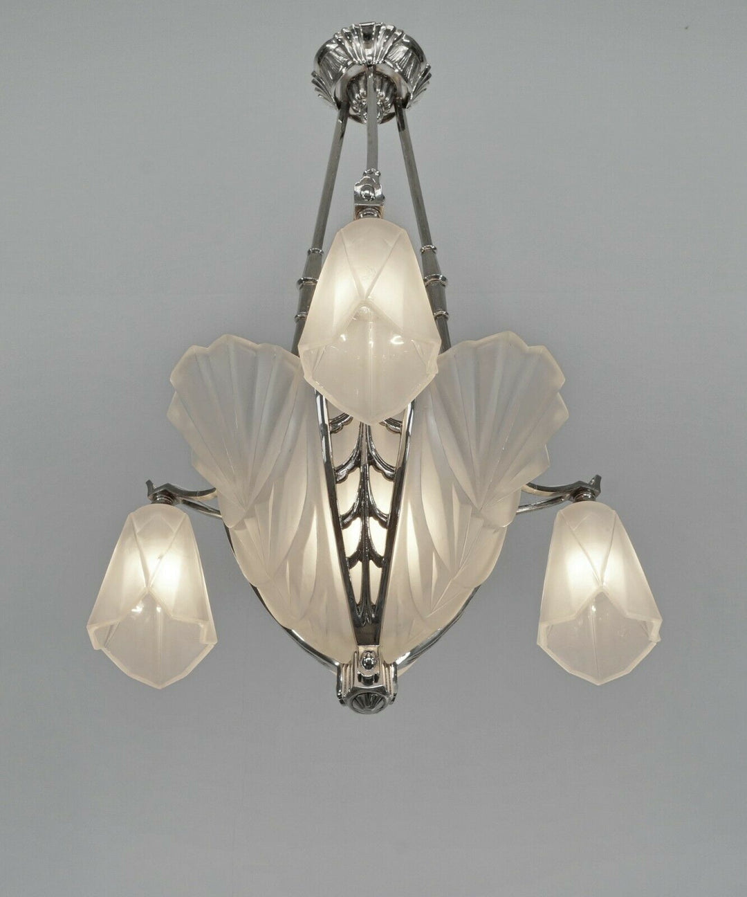 DEGUÉ & JAMAIN : FRENCH 1930 ART DECO CHANDELIER ....... lamp muller era France