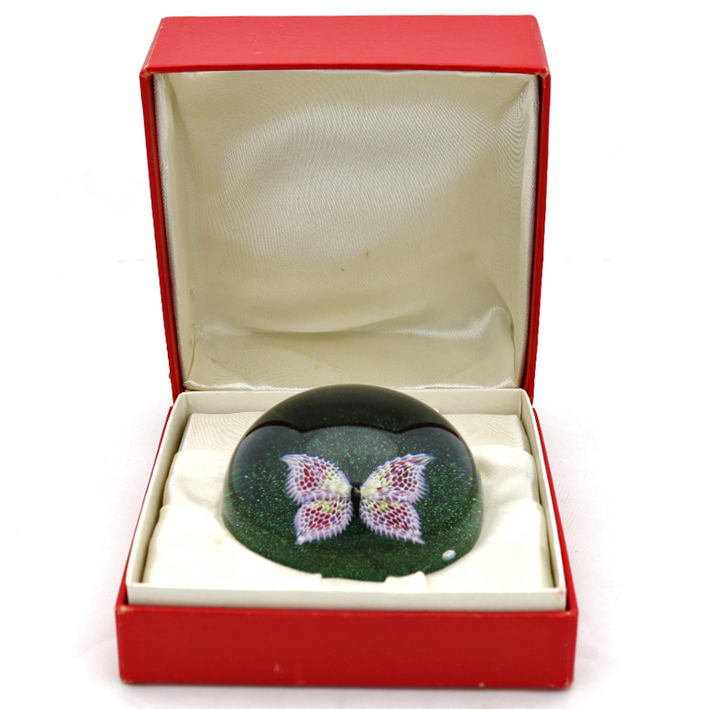 Captivating BACCARAT Pink BUTTERFLY Glass PAPERWEIGHT
