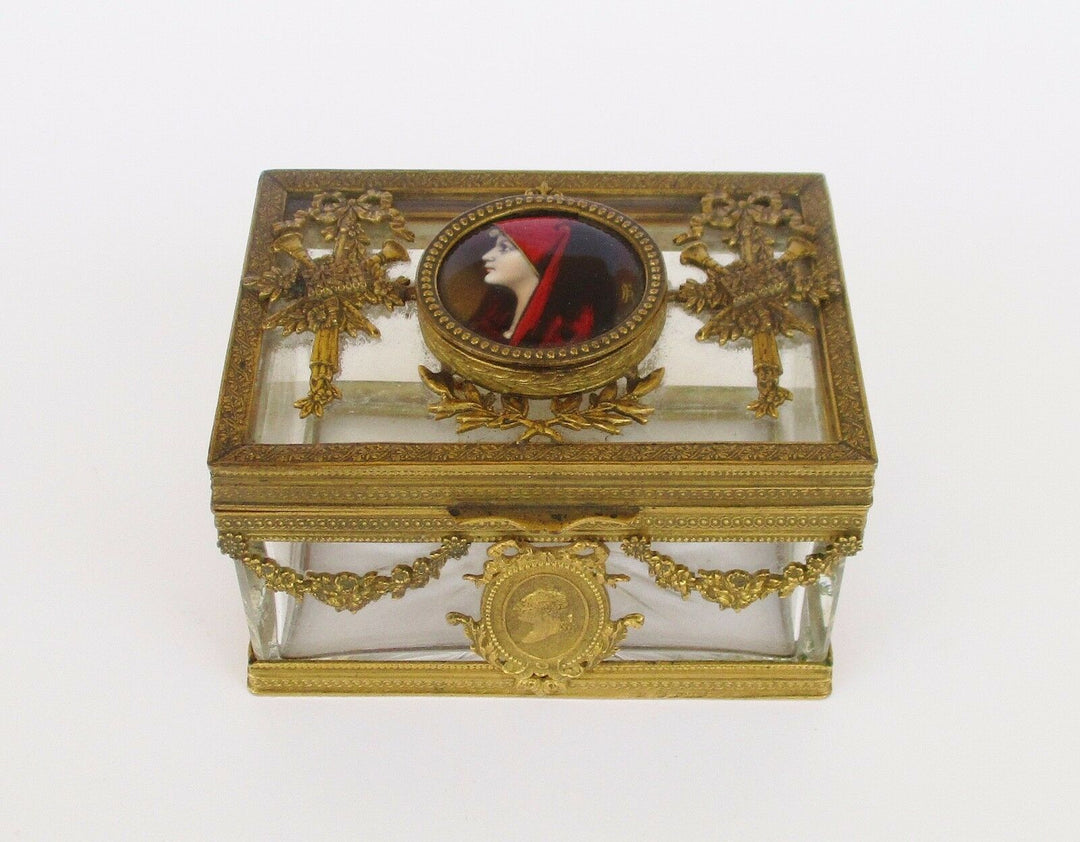 RARE ANTIQUE 19TH CENTURY FRENCH BRONZE & BACCARAT CRYSTAL JEWERLY CASKET BOX