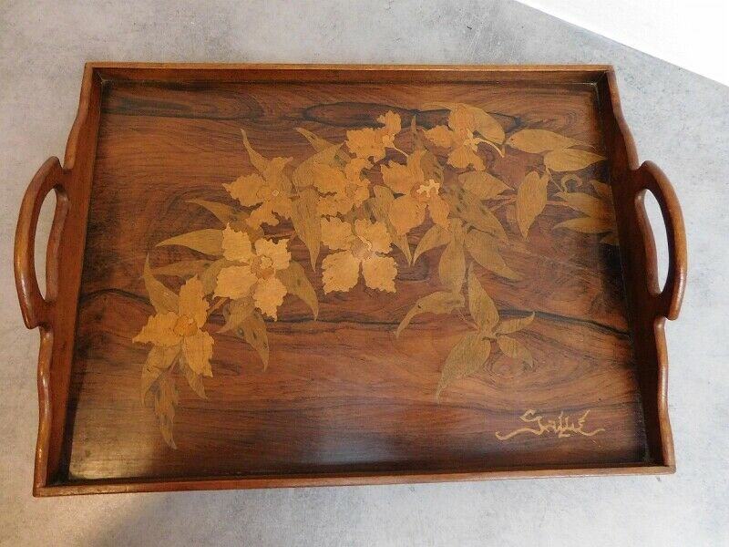 エミール・ガレ / 風景文マルケトリトレイ/ エミールガレ 初期作品