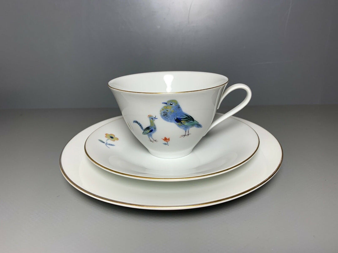 MEISSEN GEDECK 3-TLG TASSE UT TELLER TAUBEN PFAUE VÖGEL HEINZ WERNER 1.WAHL Nr.2