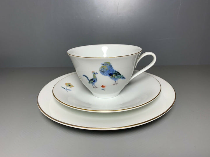 MEISSEN GEDECK 3-TLG TASSE UT TELLER TAUBEN PFAUE VÖGEL HEINZ WERNER 1.WAHL Nr.2