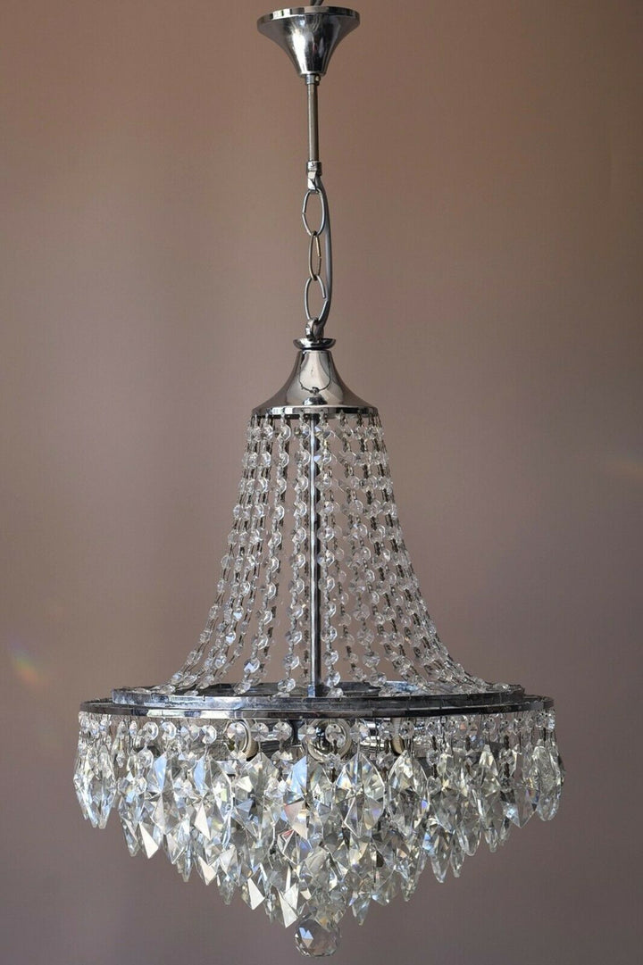 Empire Vintage Crystal Chandelier, Silver Antique Lighting French Big Light lamp