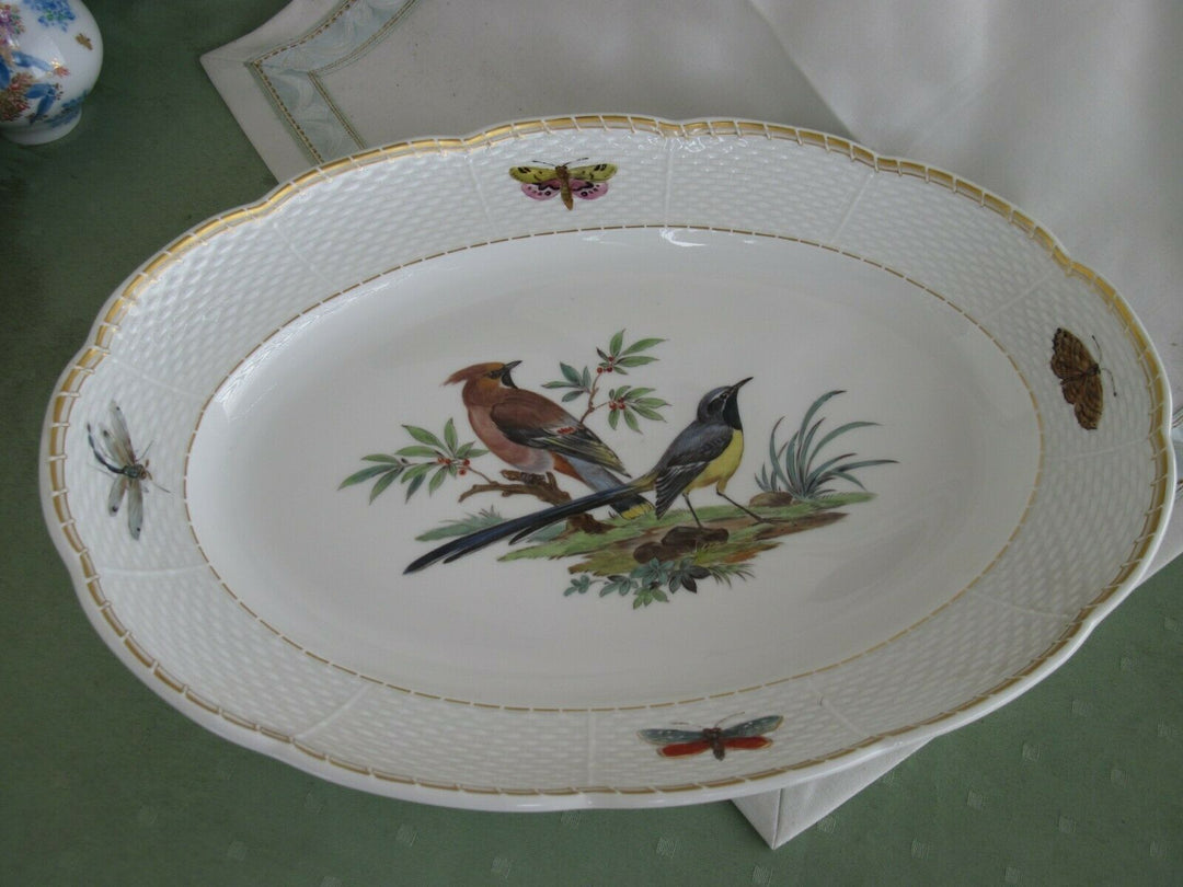 Schöne große Meissen Vorlege-Platte mit Vogel-Dekor und Insekten-Malerei