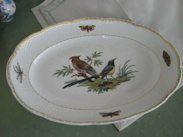 Schöne große Meissen Vorlege-Platte mit Vogel-Dekor und Insekten-Malerei