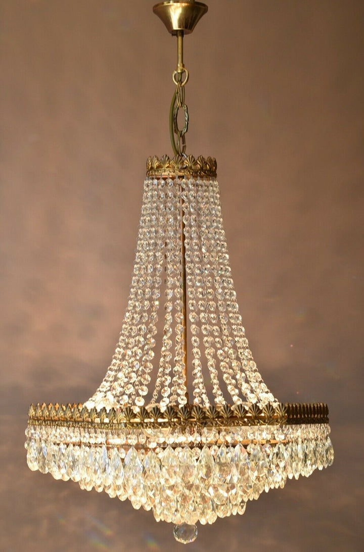 Rare Vintage Lighting French Empire Crystal Chandelier Antique Old Lamp Pendant