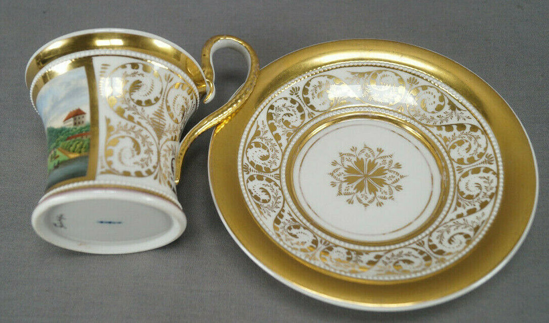 KPM Berlin Hand Painted Fuchshofen Scene & Gold Empire Form Cup C. 1820-1830s
