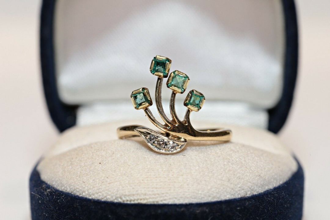 オリジナル 18K ナチュラルダイヤモンドとエメラルドのロシアンリング