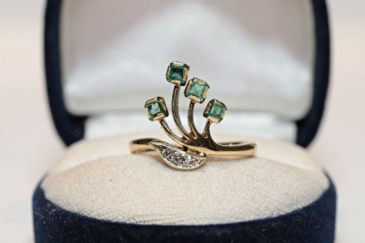 オリジナル 18K ナチュラルダイヤモンドとエメラルドのロシアンリング