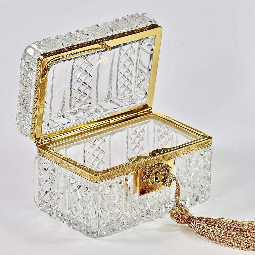 Antique France Baccarat clear crystal glass trinket or jewelry Casket box