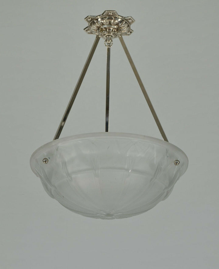 MULLER FRERES : FRENCH 1930 ART DECO PENDANT CHANDELIER ... lamp bronze lustre