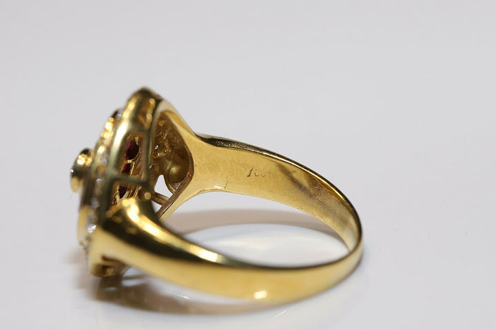 オールド 18K ナチュラルダイヤモンドとカリバールビーのナヴェットリング