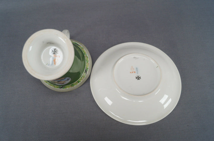 KPM Berlin Hand Painted WWI Frederick the Great Portrait & Green Empire Form Cup