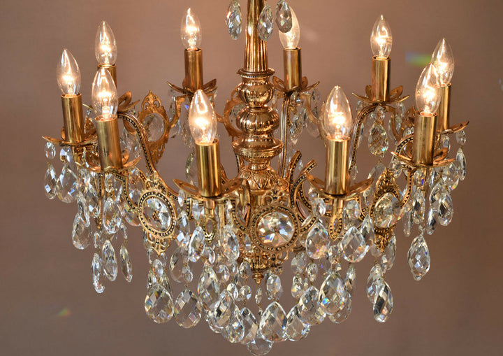 Brass Vintage Crystal Chandelier Antique Lighting Home Lights Lamp 10 arm French