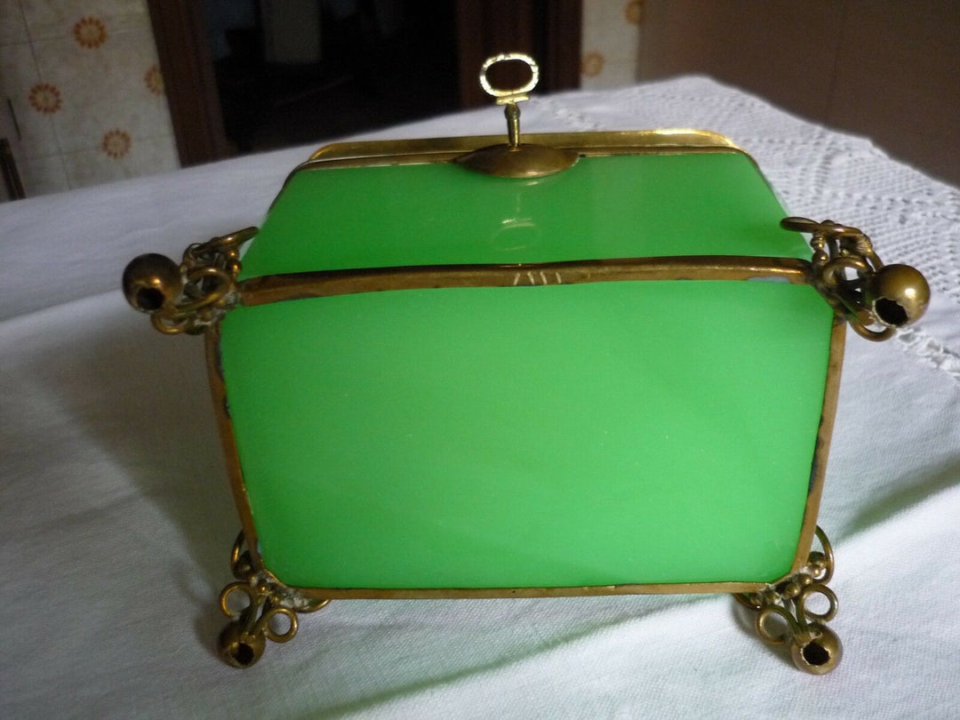 French/Bohemian Opaline/Vaseline Glass Casket Box 19th C Green
