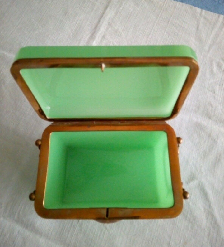 French/Bohemian Opaline/Vaseline Glass Casket Box 19th C Green