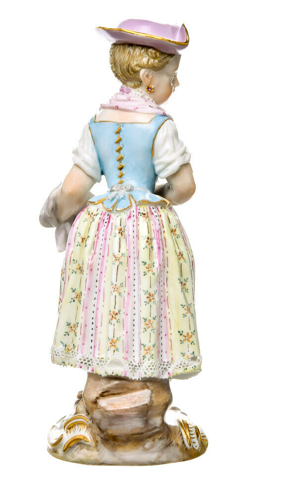 マイセン人形　リンゴ籠を持つ庭師の少女　J・J・ケンドラー作　一級品 12号 1850-1924年