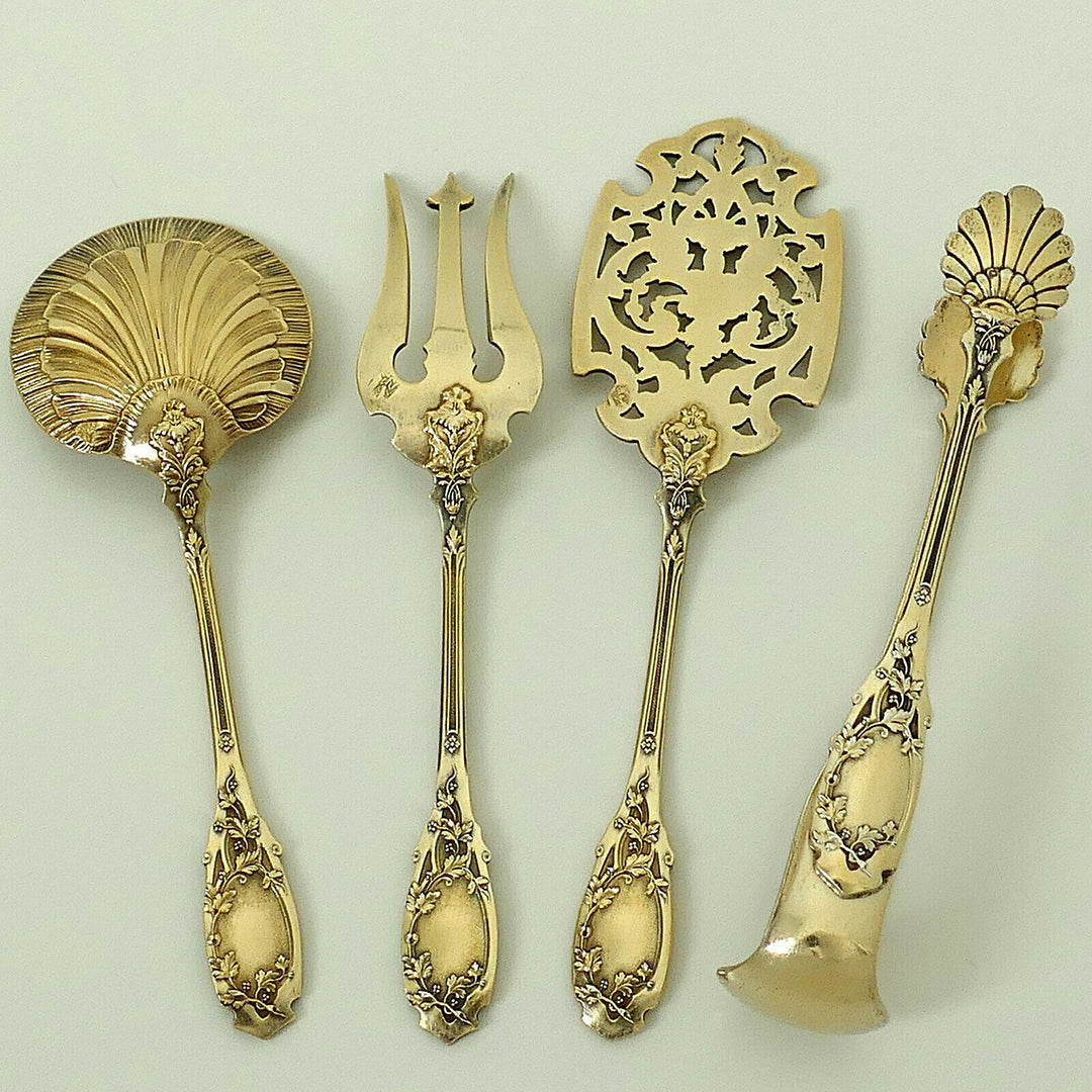 ピュイフォルカ、スターリング・シルバー18金デザートセット4個、箱つき、「モデルン」