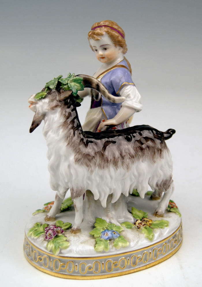 MEISSEN SCHÄFERIN FIGUR MIT ZIEGE MÄDCHEN GIRL SHEPHERD WITH GOAT MNR: H81 1880