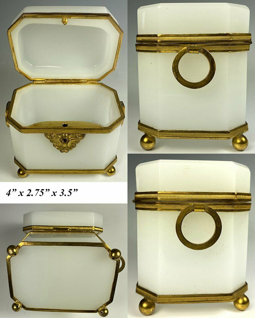Opulent Antique French White Opaline, Dore Bronze Sugar Caddy, c.1810-30 Box