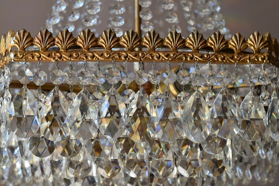 Rare Vintage Lighting French Empire Crystal Chandelier Antique Old Lamp Pendant