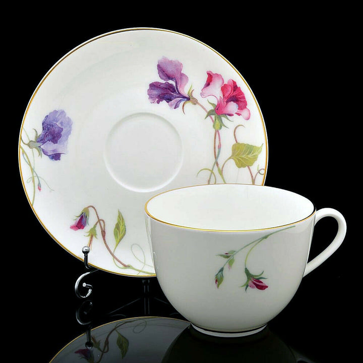 Imperial Porcelain Teacup & Saucer, Blooming Pea Floral Pattern, LOMONOSOV, LFZ
