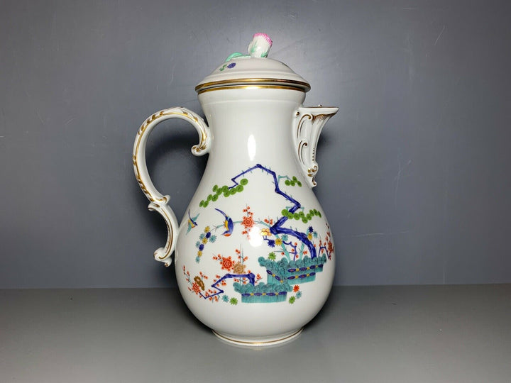 GROSSE MEISSEN KAFFEE KANNE INDISCHES ASTMUSTER VOGEL BLUMEN GOLD GUTER ZUSTAND