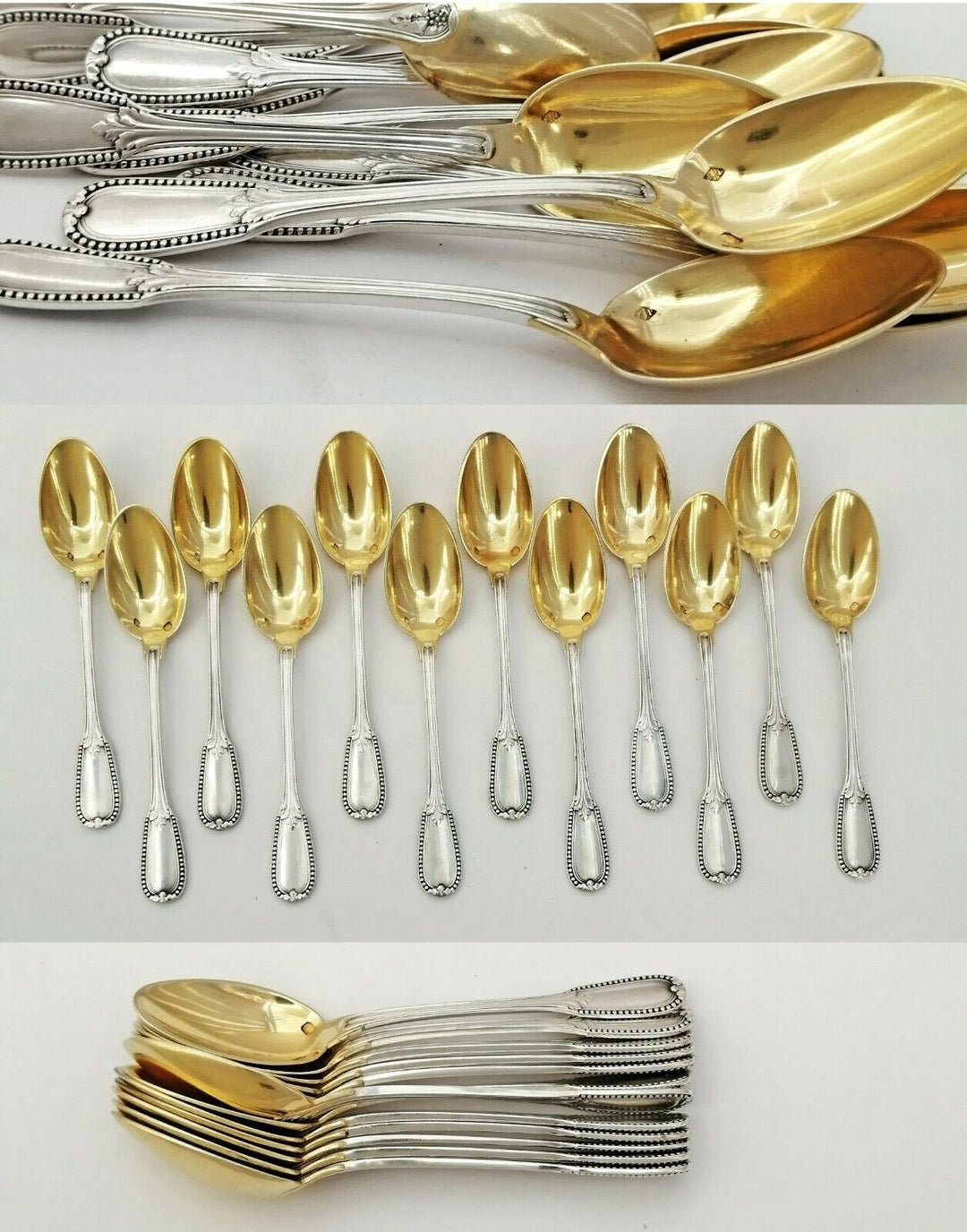 Puiforcat: French Sterling Silver & Vermeil Small Coffee, Mocha Spoons - 12pc