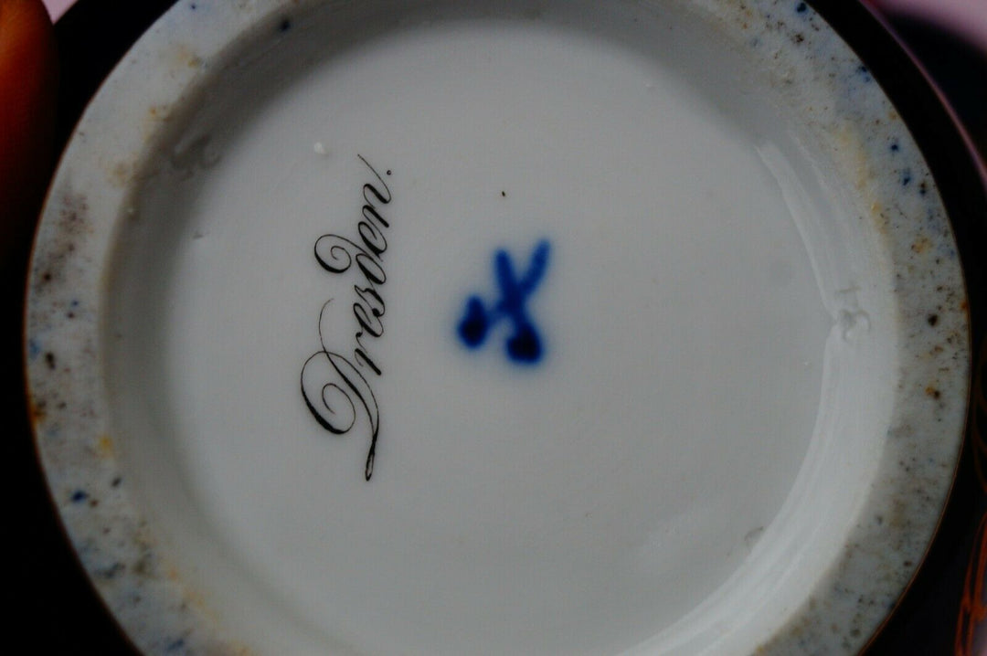 Meissen handpainted antique blue cobalt pot Dresden