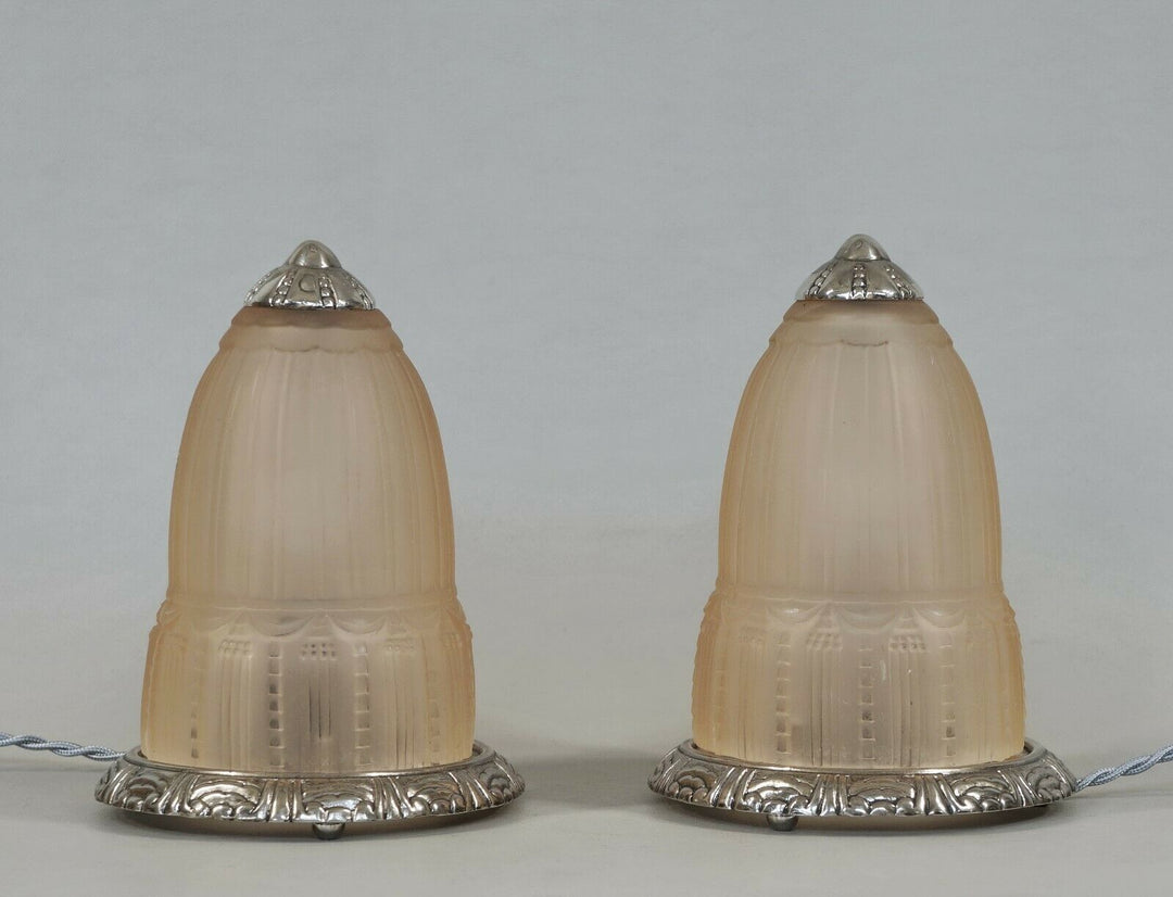 ミューラー兄弟　希少なペアのフランス製アールデコランプ　1925年　1930年　ブロンズ製