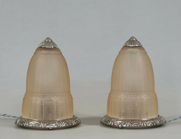 ミューラー兄弟　希少なペアのフランス製アールデコランプ　1925年　1930年　ブロンズ製