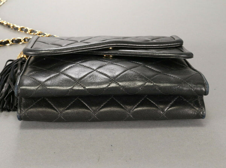 AUTH CHANEL BLACK CLASSIC LAMBSKIN SHOULDER BAG