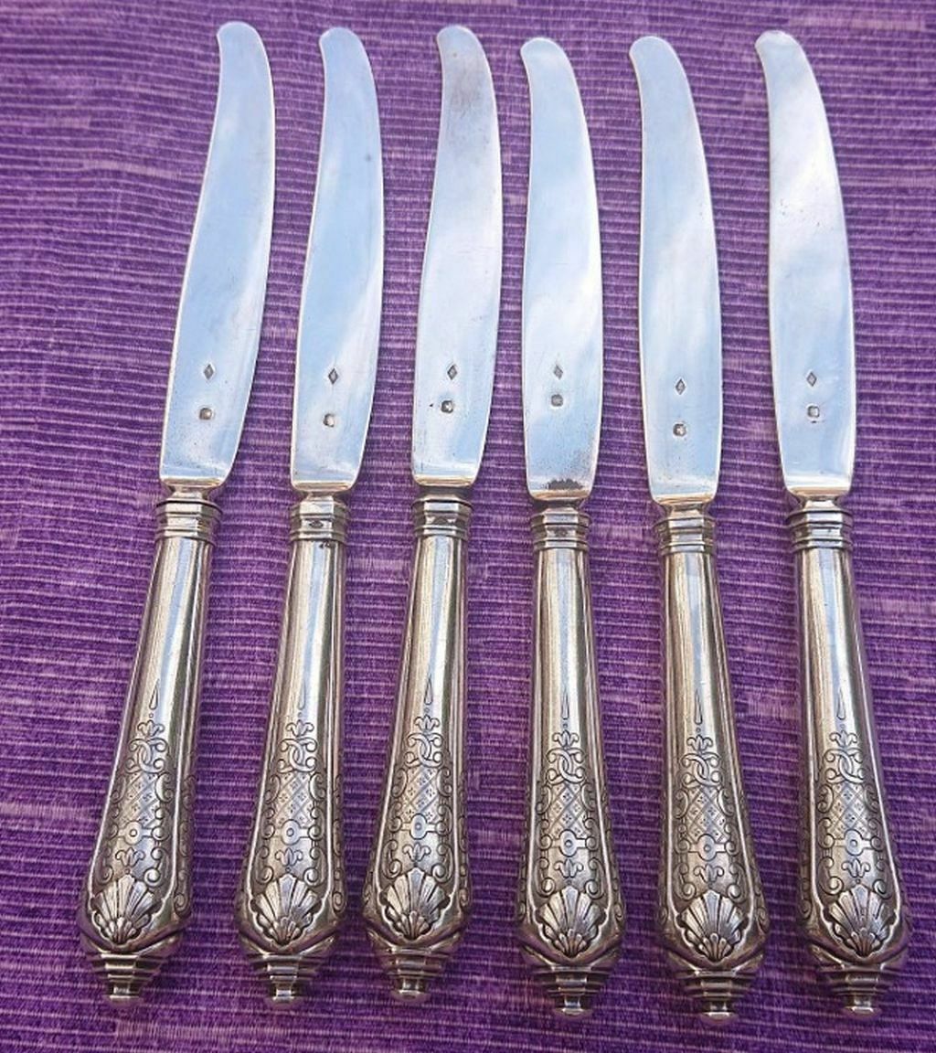 CHRISTOFLE CARDEILHAC STERLING SILVER 6 DESSERT KNIVE