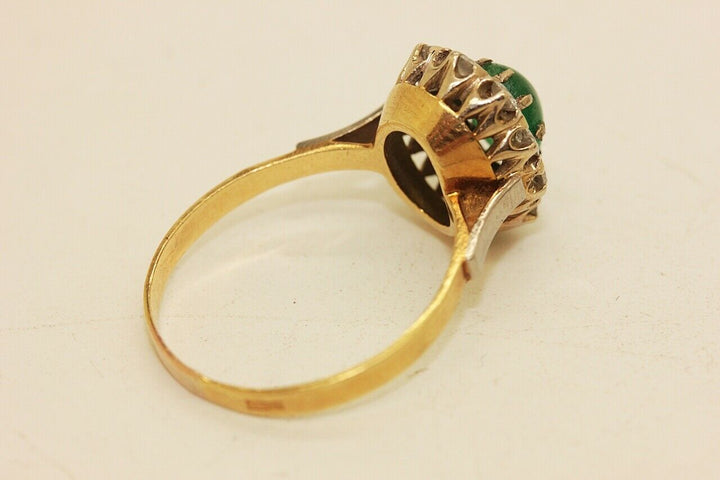 アンティーク オリジナル 18K ナチュラルダイヤモンドとエメラルドのロシアンリング