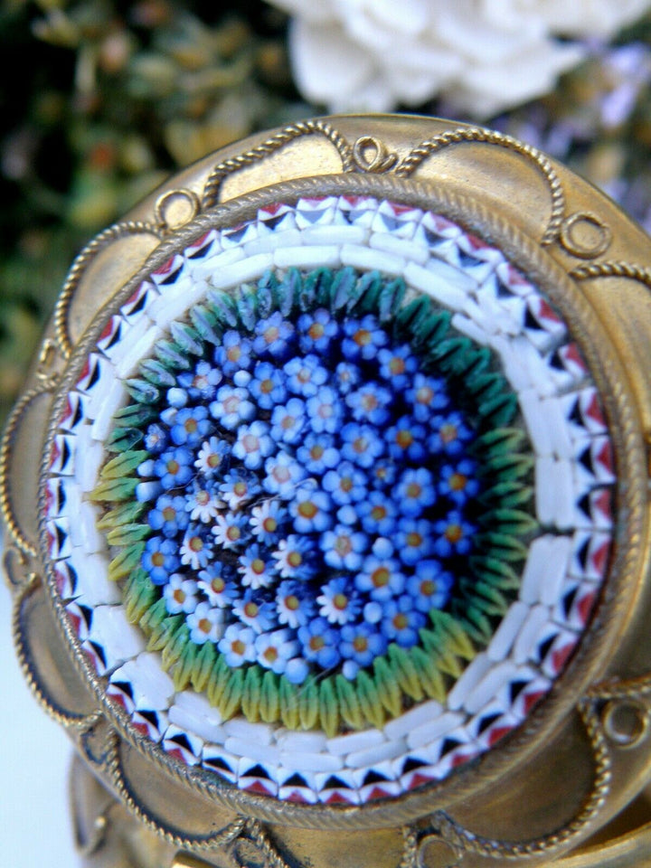 Micro Mosaic Splendid Antique Pill Box Flowers Decor