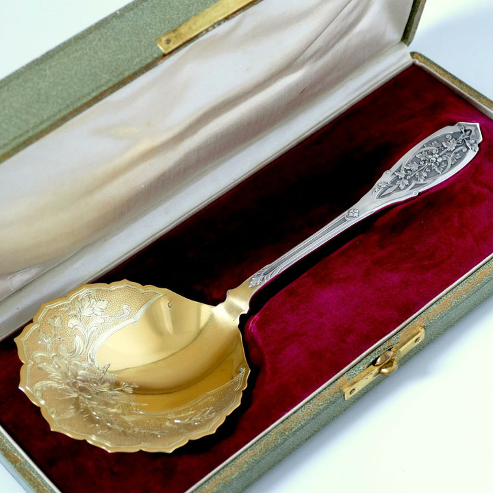 Puiforcat French Sterling Silver 18k Gold Strawberry Spoon w/box, Moderne
