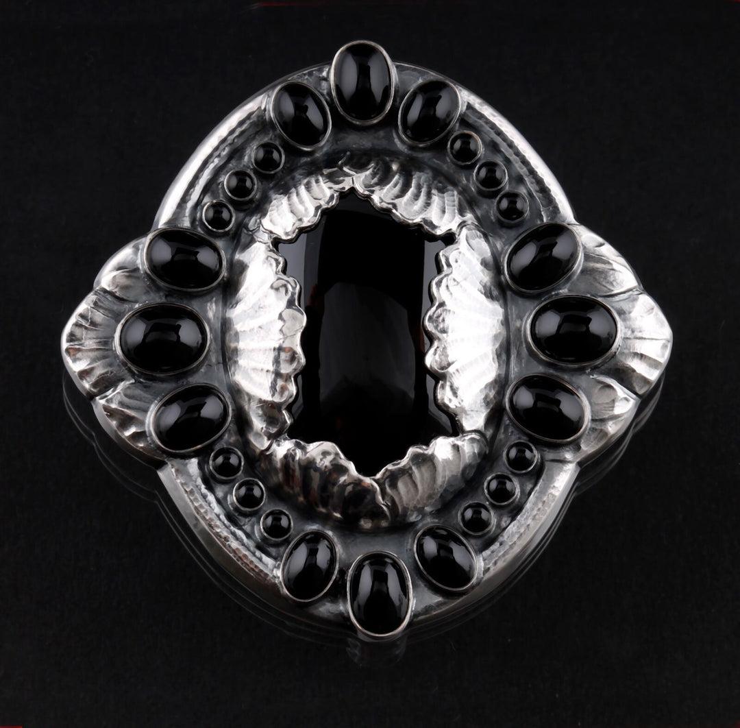 GEORG JENSEN Sterling Brooch #1 w. Black Agate. Anniversary. Silver. 1904-2014